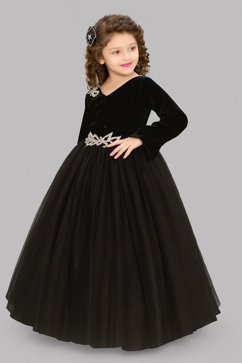 Pink Chick Black Velvet Gown