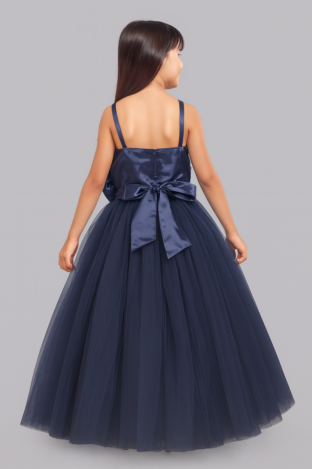 Ruffled Silhouette Party Gown - Navy Blue