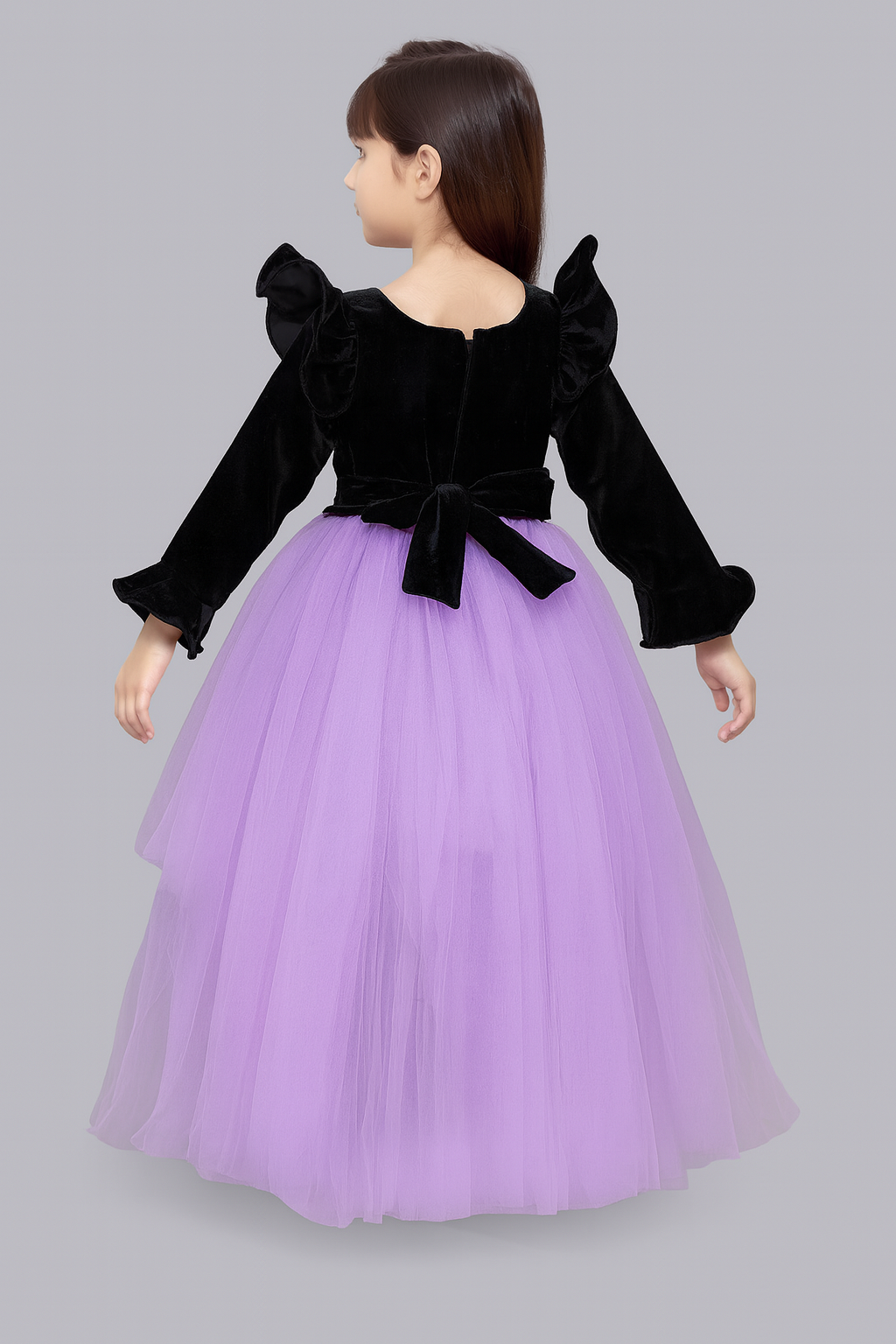 Pink Chick  Black Velvet and Lavender Jacket Style Hi-Low Dress