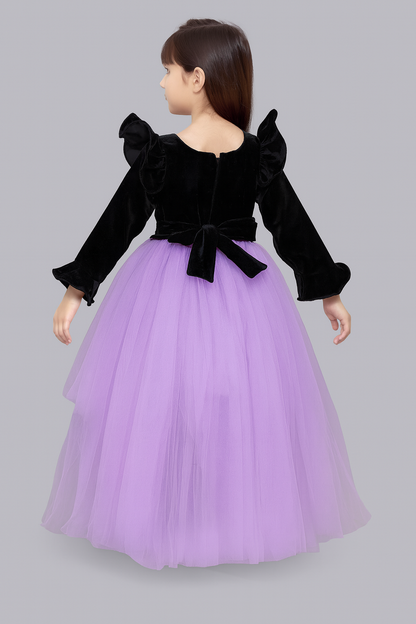 Pink Chick  Black Velvet and Lavender Jacket Style Hi-Low Dress