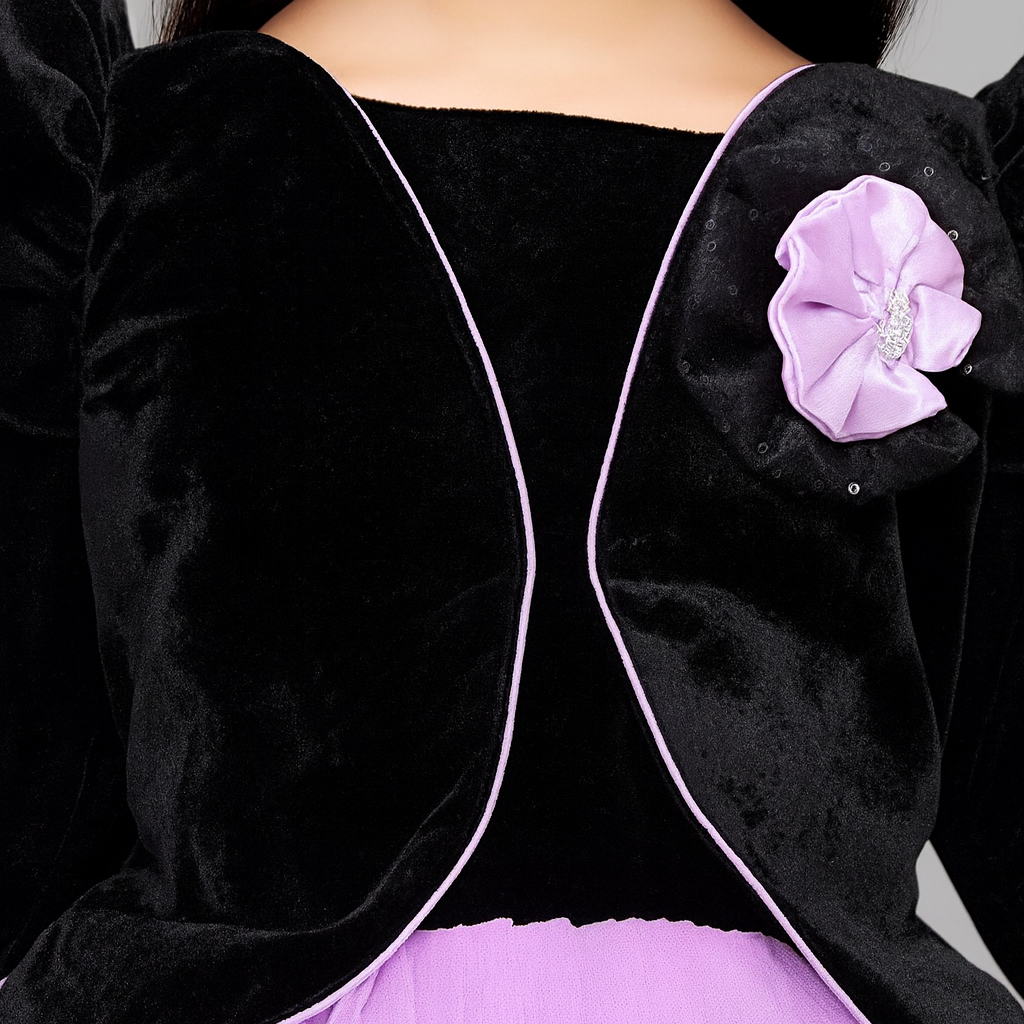 Pink Chick  Black Velvet and Lavender Jacket Style Hi-Low Dress