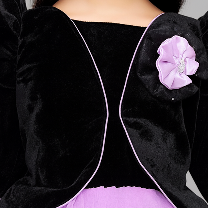 Pink Chick  Black Velvet and Lavender Jacket Style Hi-Low Dress