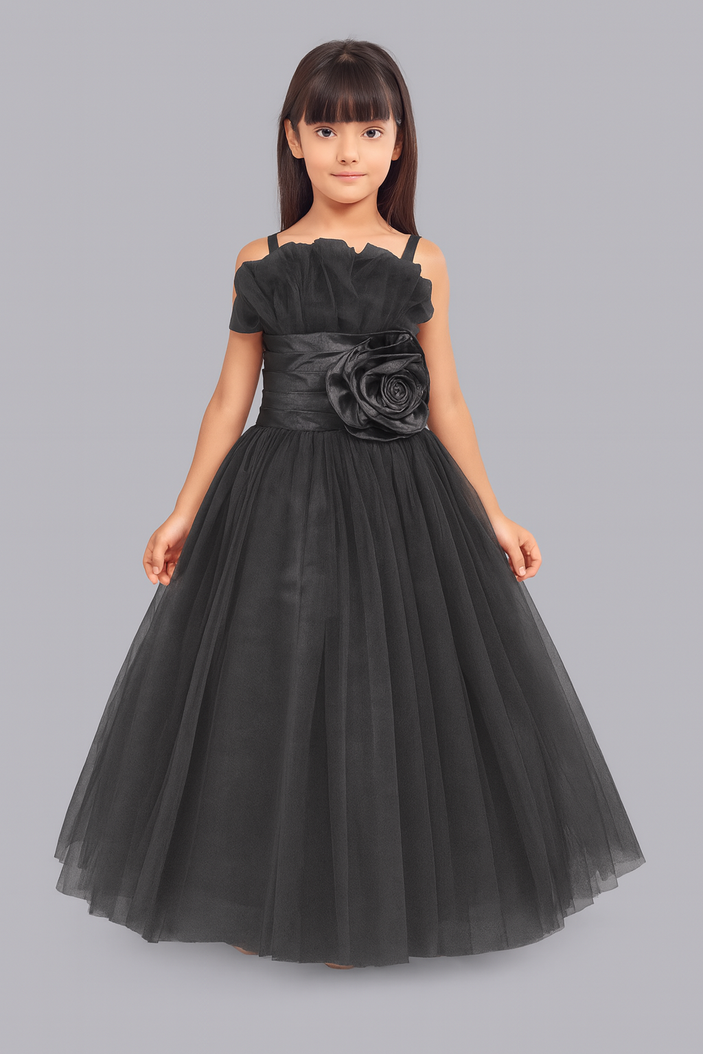 Ruffled Silhouette Party Gown - Black