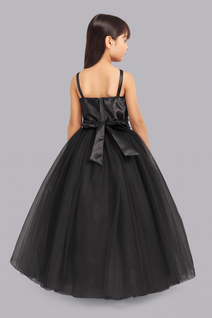 Ruffled Silhouette Party Gown - Black