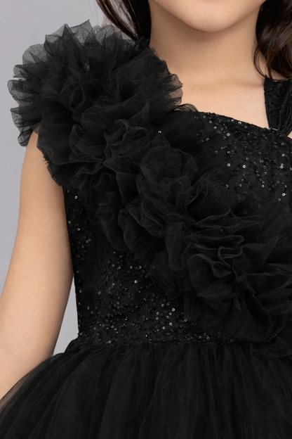 Black  Ruffled Sequins Bodice Gown