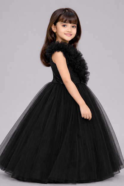 Black  Ruffled Sequins Bodice Gown