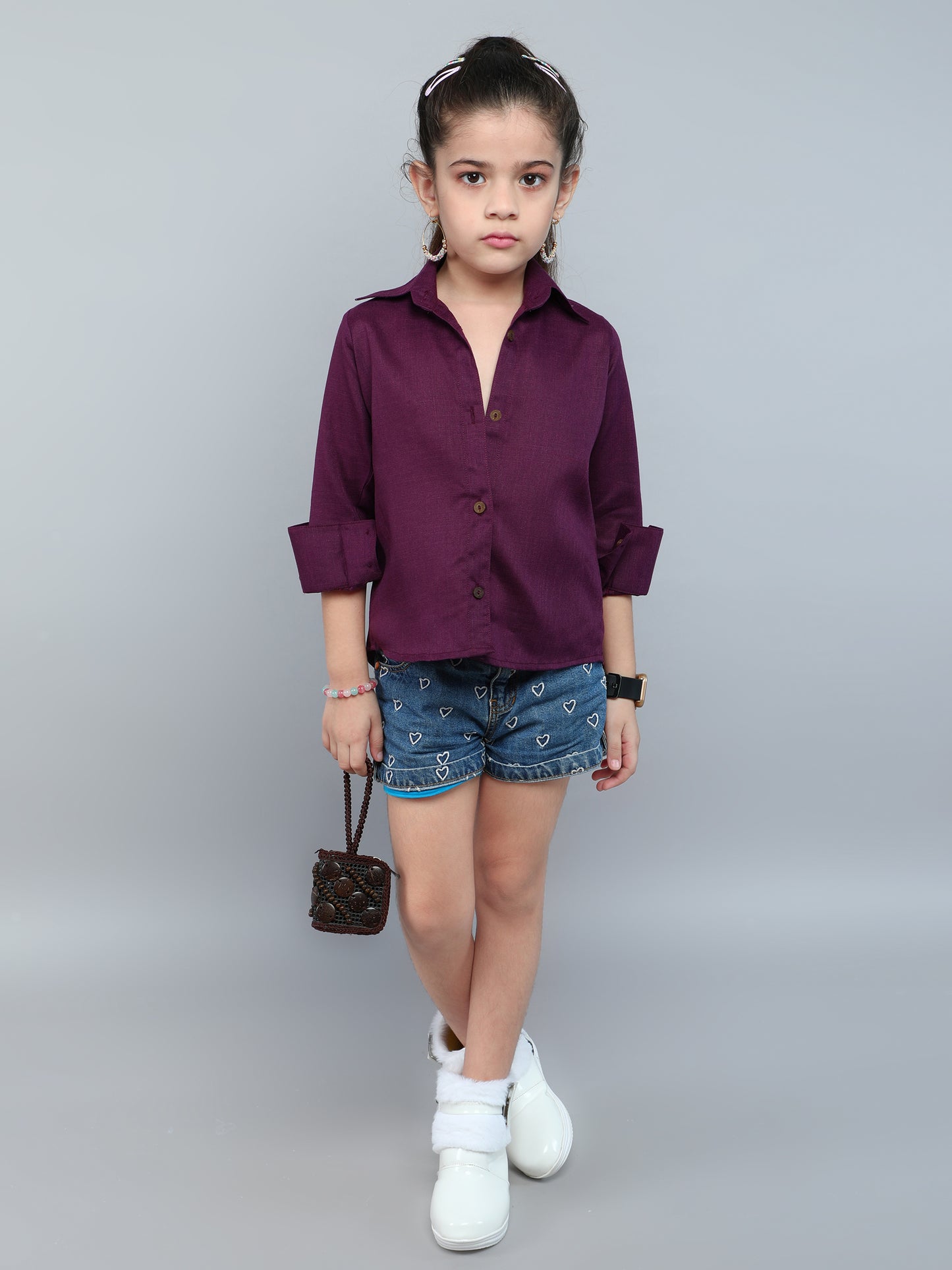 Collared Button-Up Shirt - Burgundy