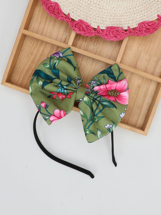 Floral Bow Hairband- Green