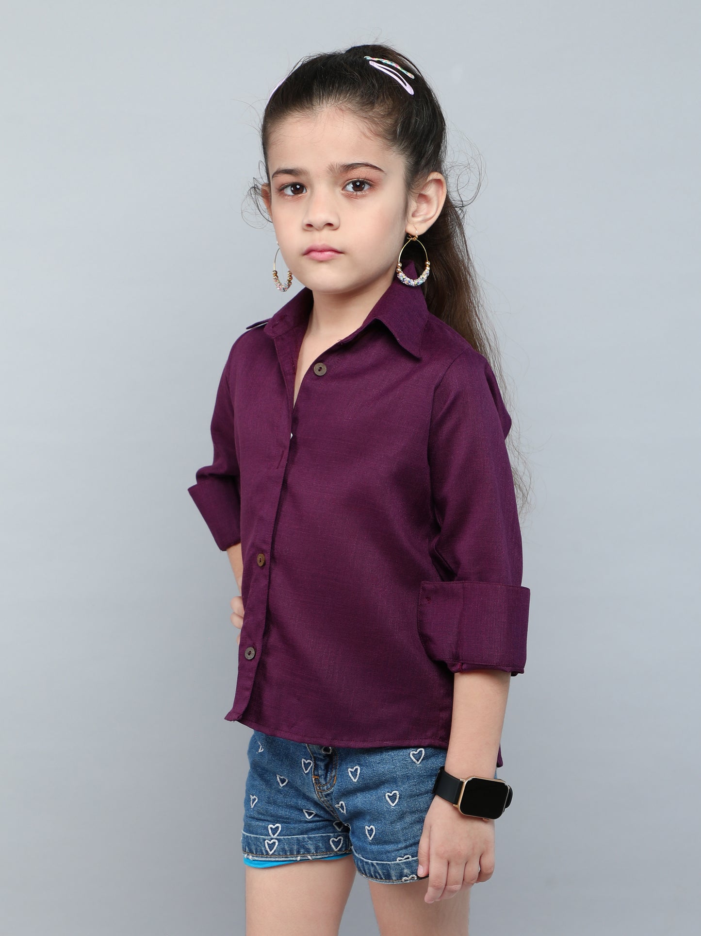 Collared Button-Up Shirt - Burgundy