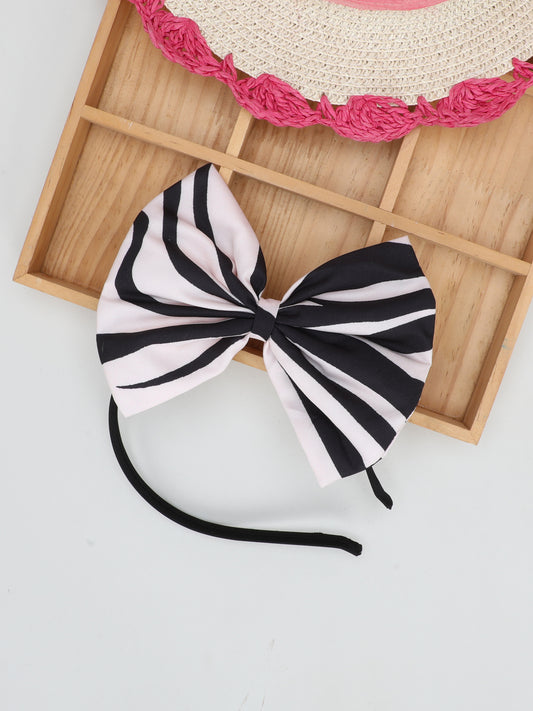 Zebra Bow Hairband-Black n Beige