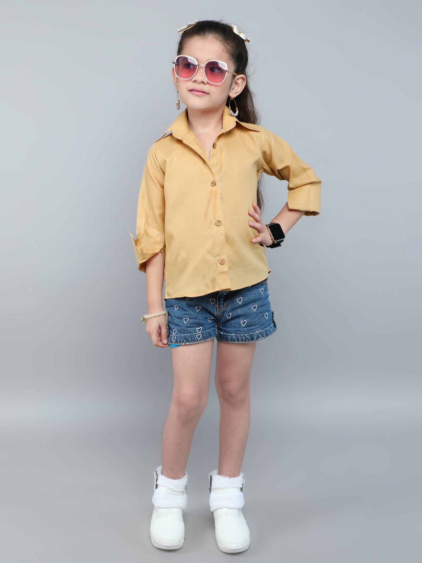 Collared Button-Up Shirt - Beige