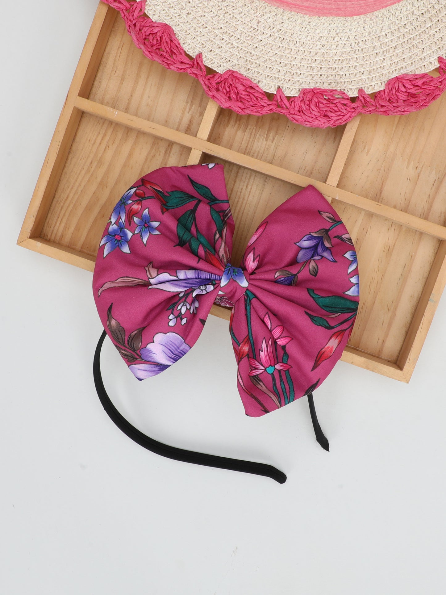 Floral Bow Hairband- Pink