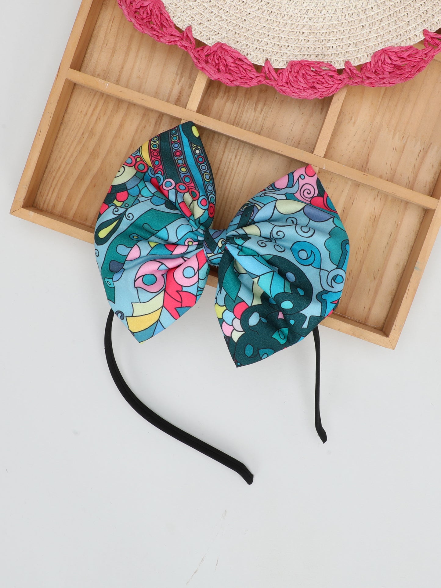 Teal Printed  Bow Hairband