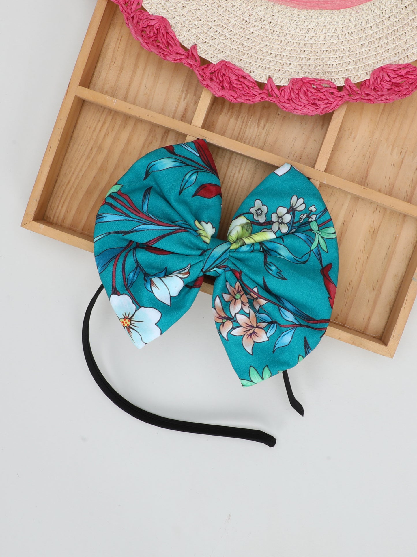 Floral Bow Hairband- Teal