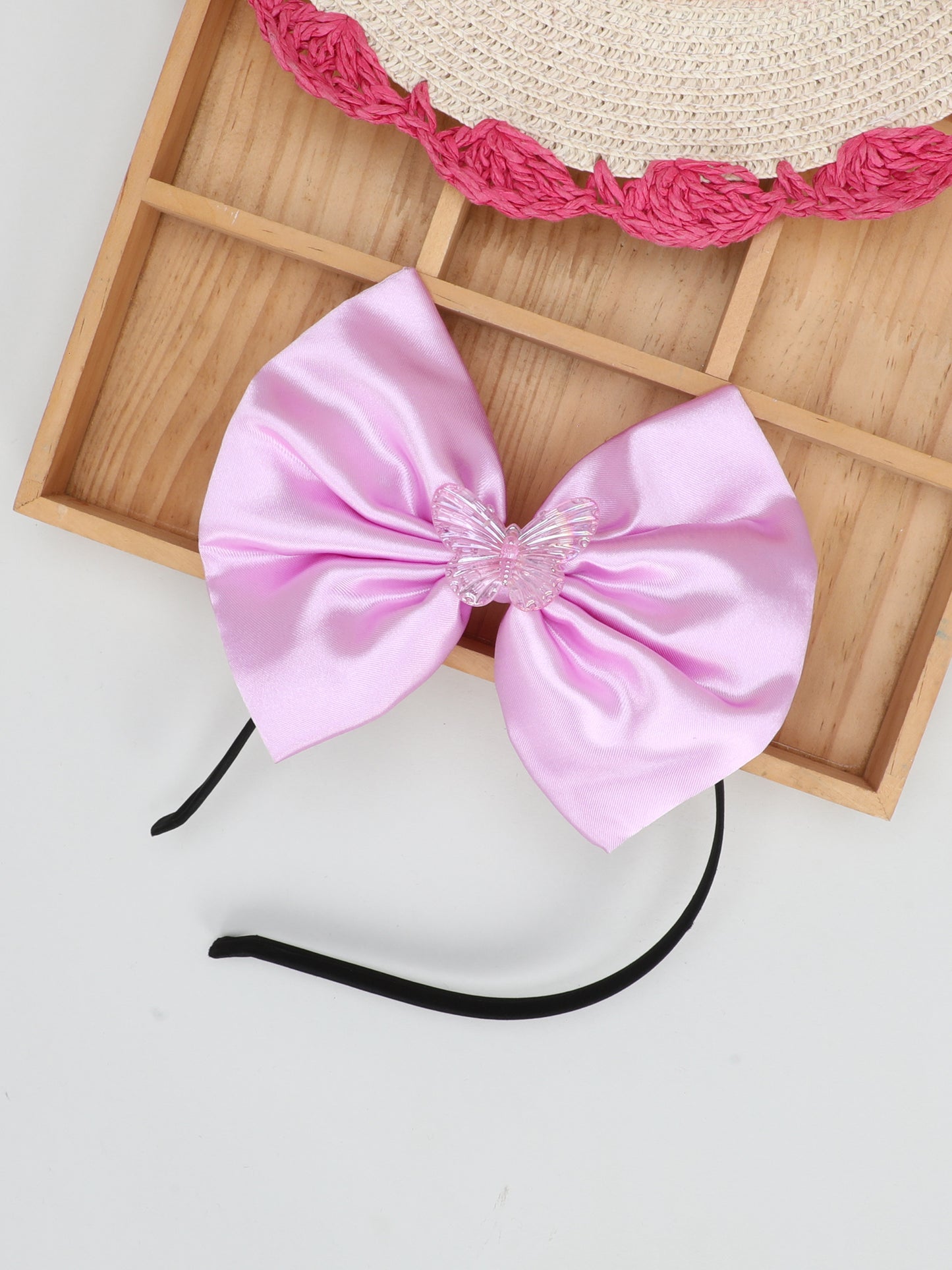 Satin Bow Hairband with Butterfly -Lavender