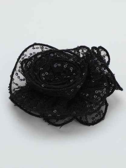 Sequins Flower Bracelet & Hairband Set-Black