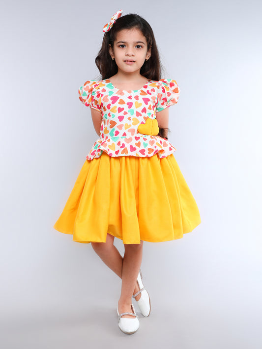 Cotton Heart Peplum Fit & Flare Dress - Yellow