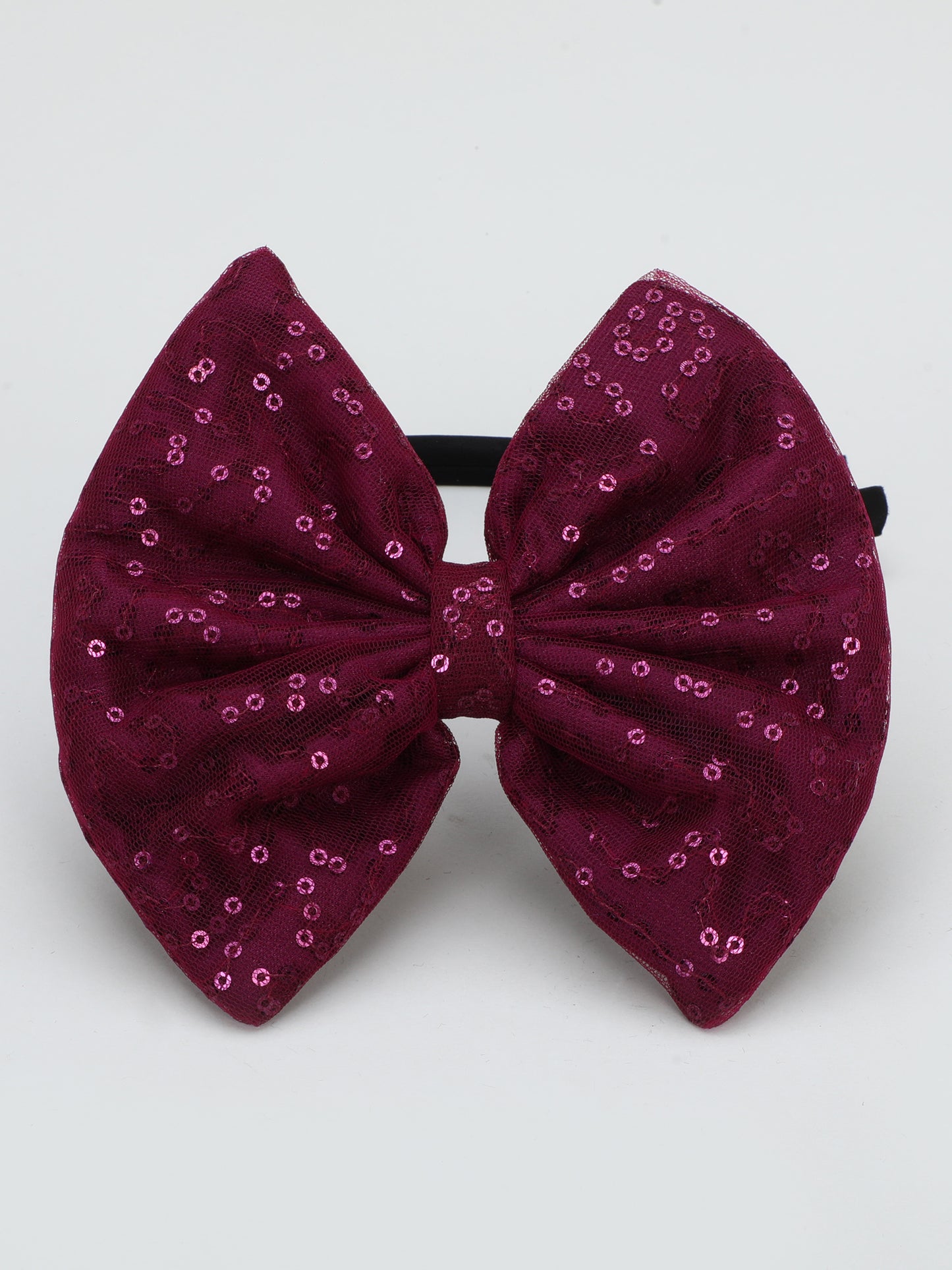 Sequins Bow Bracelet & Hairband Set -Burgundy