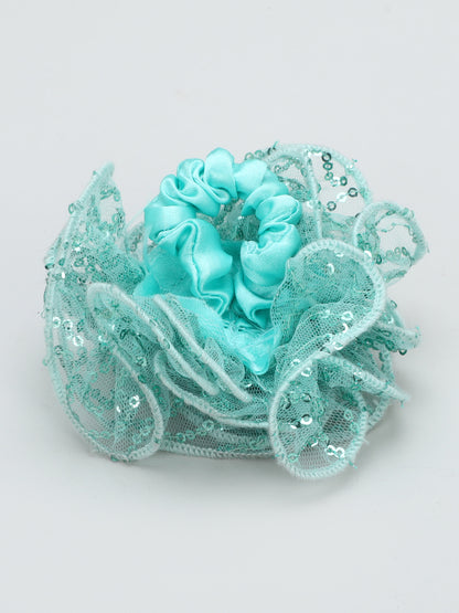 Sequins Flower Bracelet & Hairband Set-Aqua