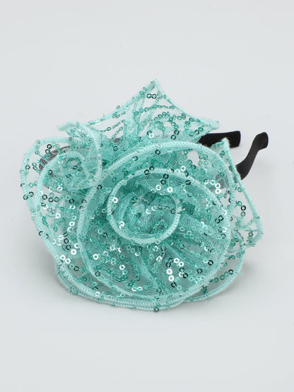 Sequins Flower Bracelet & Hairband Set-Aqua