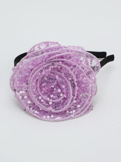 Sequins Flower Bracelet & Hairband Set-Lavender