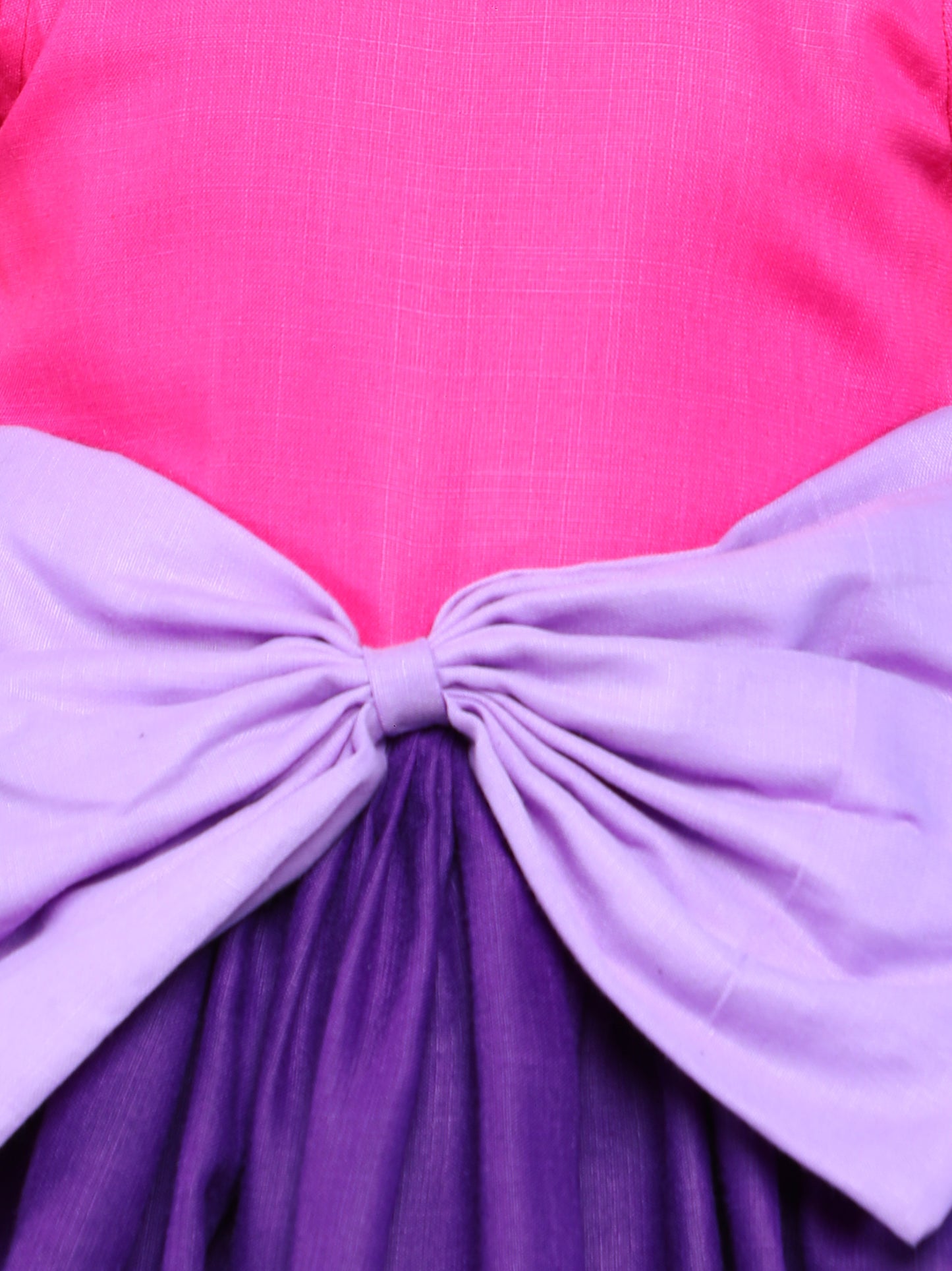 Color Block Fit and Flare Bow Dress with Matching Clip-Purple &PInk