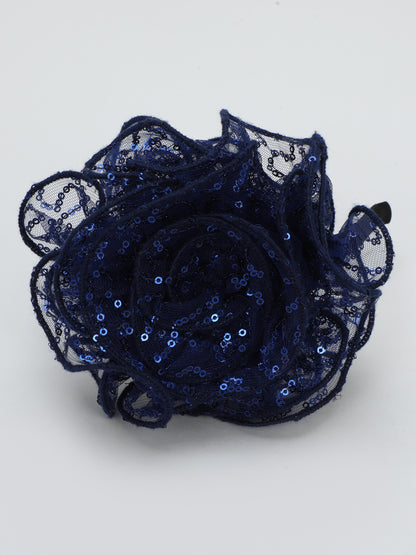 Sequins Flower Bracelet & Hairband Set-Navy Blue