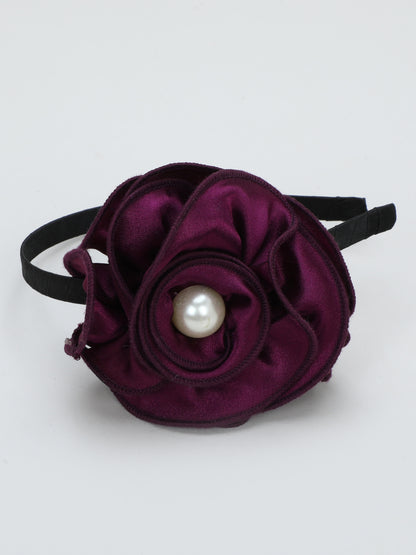 Satin Flower Bracelet & Hairband Set- Burgundy