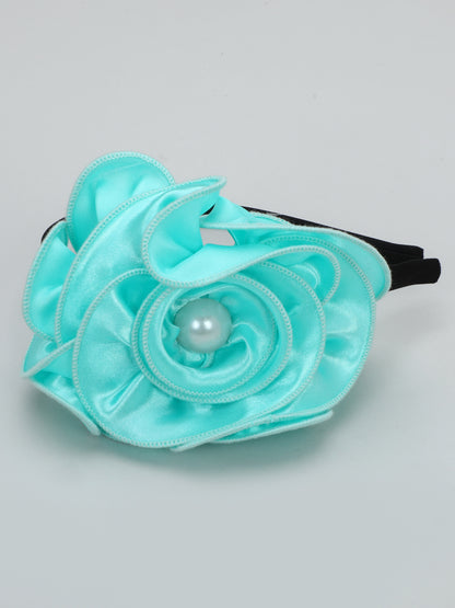 Satin Flower Bracelet & Hairband Set- Aqua