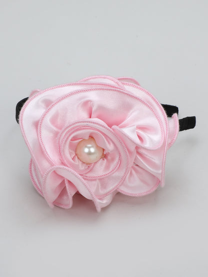 Satin Flower Bracelet & Hairband Set- Pink