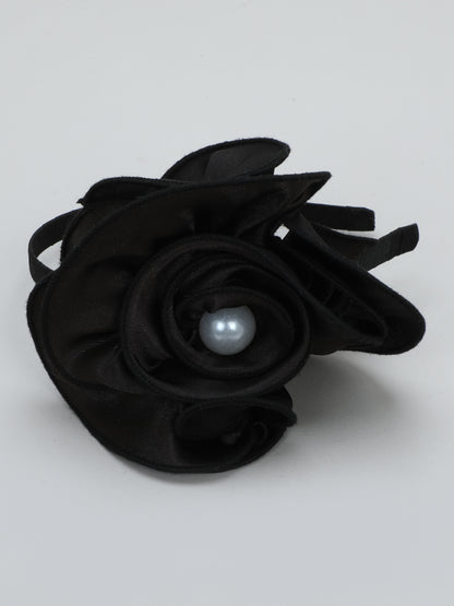 Satin Flower Bracelet & Hairband Set- Black