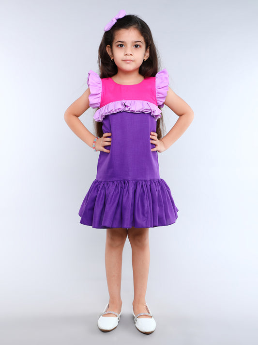 Cotton Drop Waist ColorBlock Dress -Purple