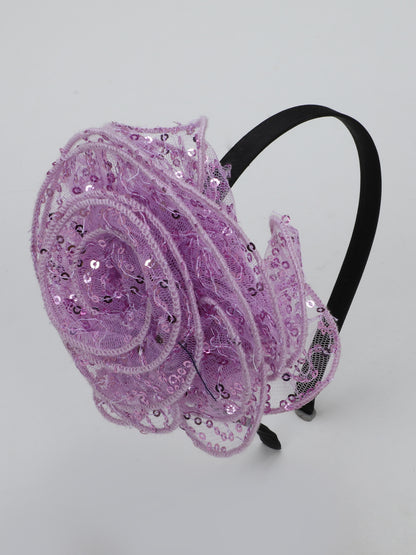 Sequins Flower Bracelet & Hairband Set-Lavender