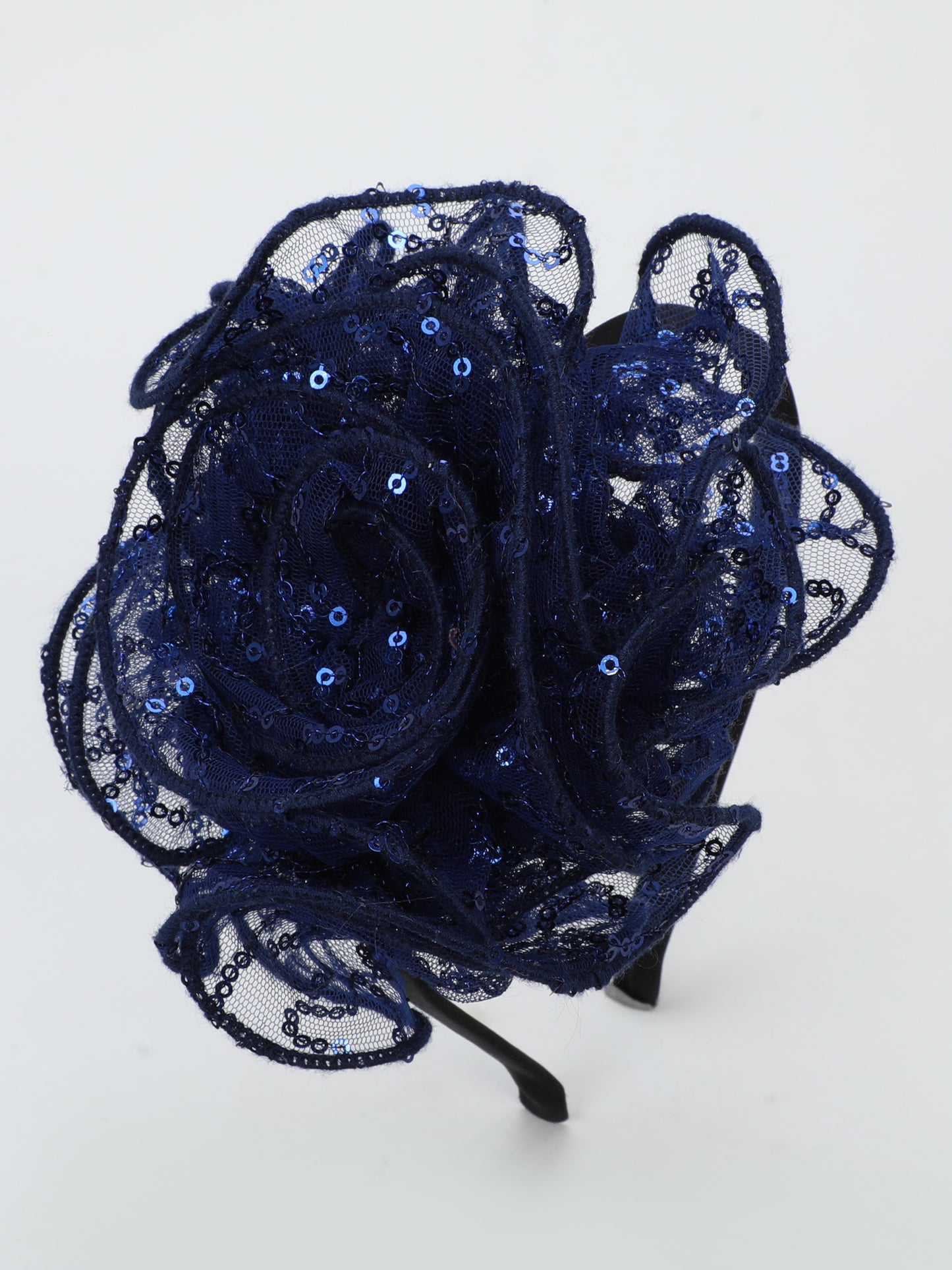 Sequins Flower Bracelet & Hairband Set-Navy Blue