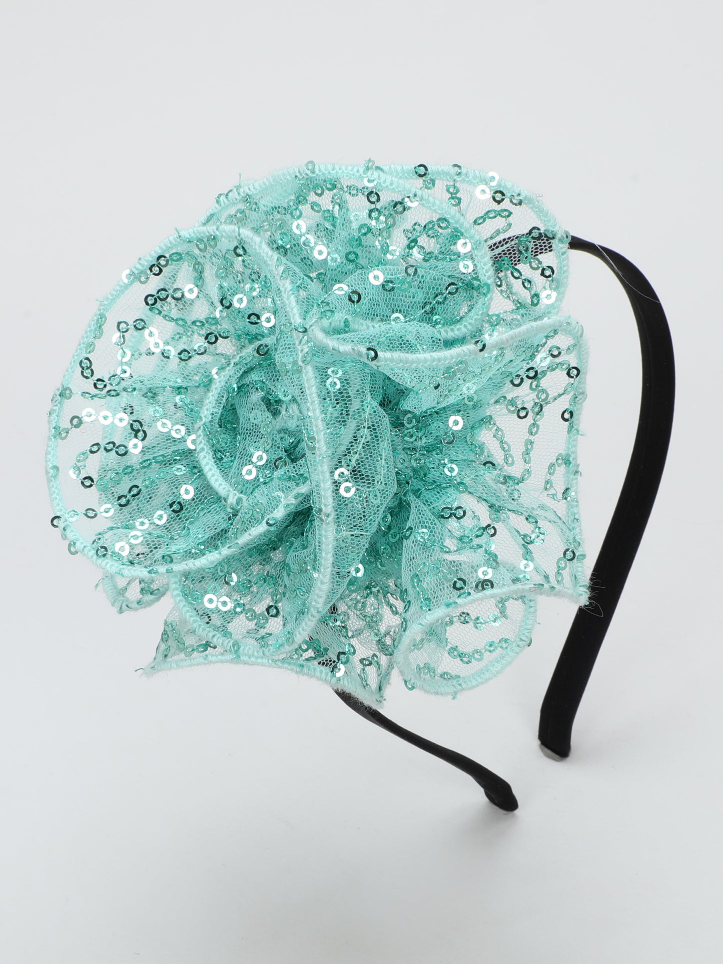 Sequins Flower Bracelet & Hairband Set-Aqua