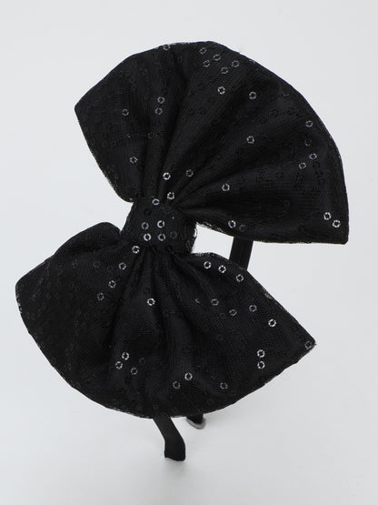 Sequins Bow Bracelet & Hairband Set -Black