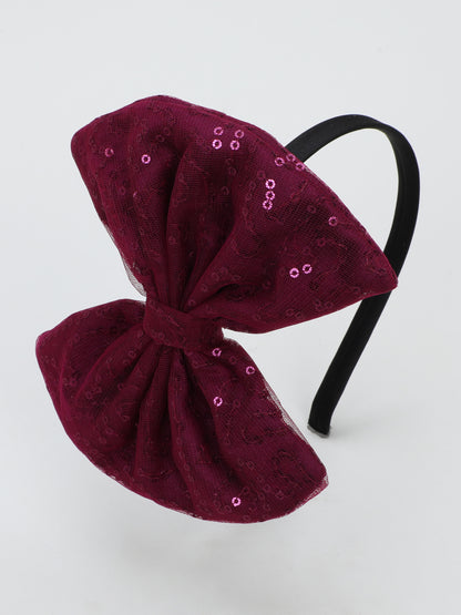 Sequins Bow Bracelet & Hairband Set -Burgundy