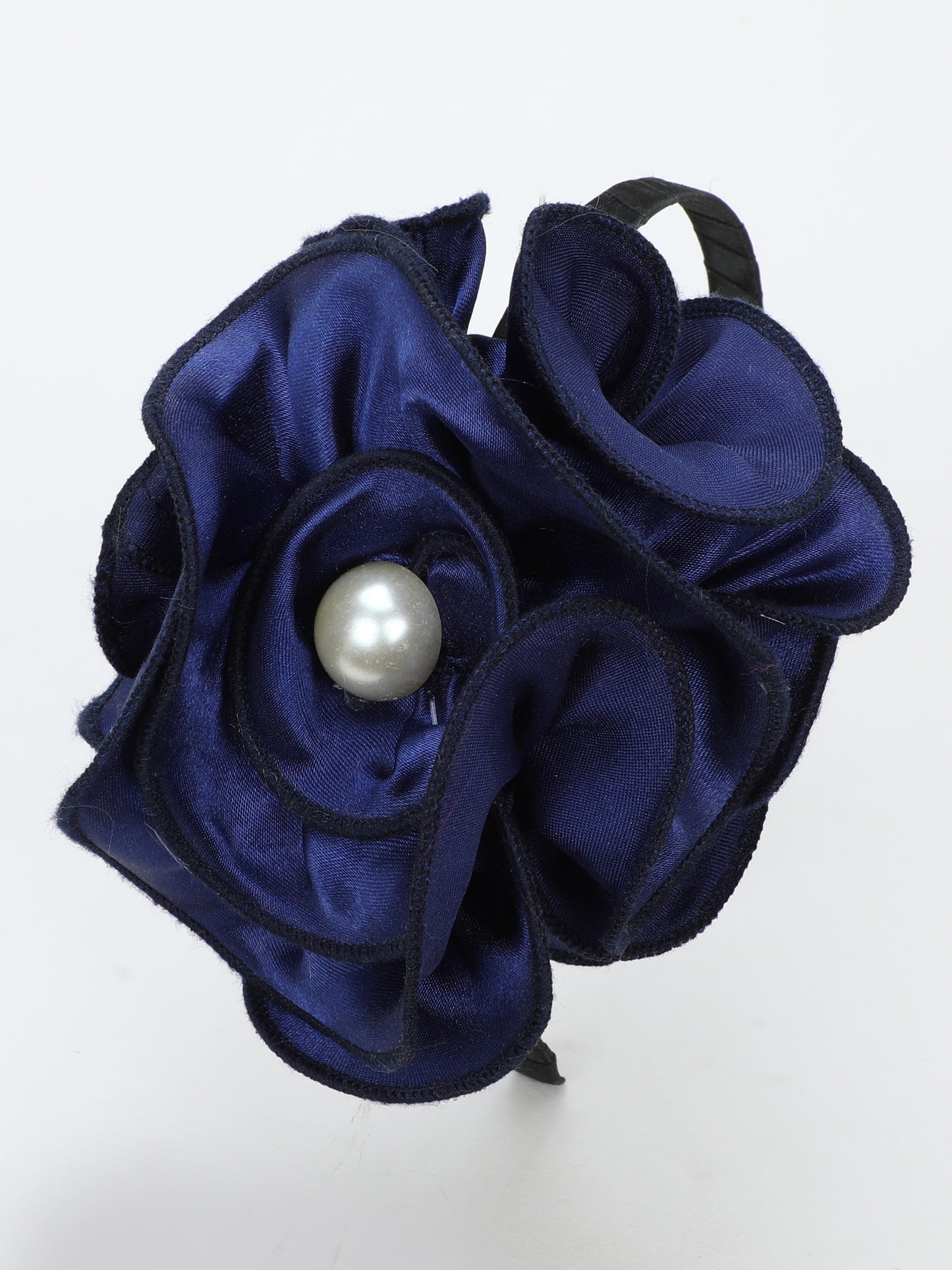 Satin Flower Bracelet & Hairband Set- Navy Blue