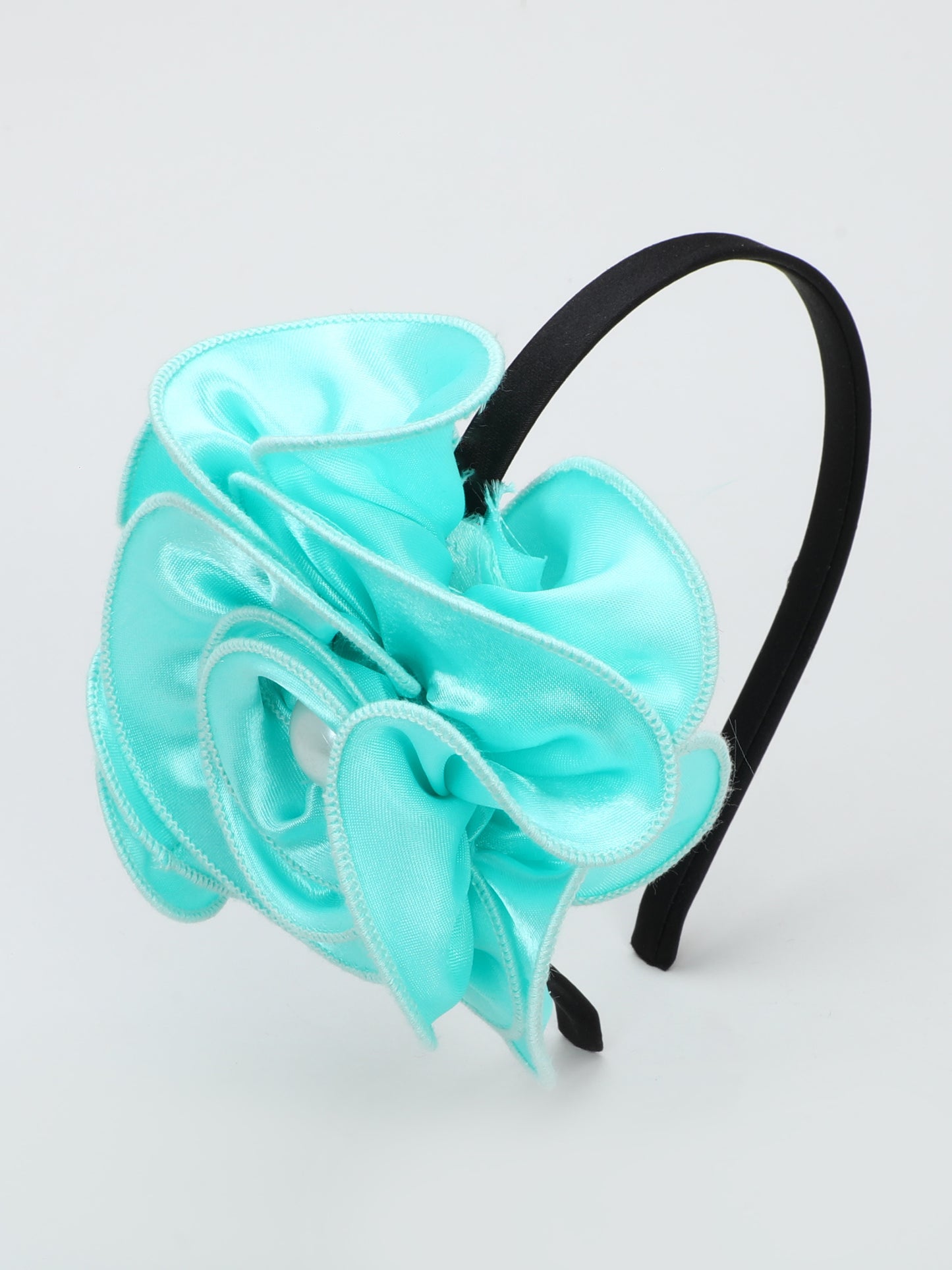 Satin Flower Bracelet & Hairband Set- Aqua