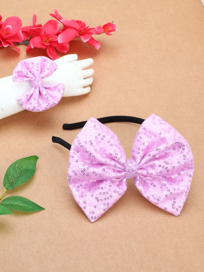 Sequins Bow Bracelet & Hairband Set -Lavender