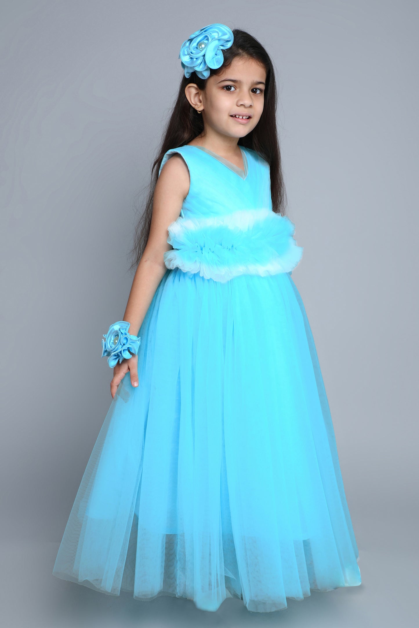 PinkChick Pleats N Ruffle Gown -Blue