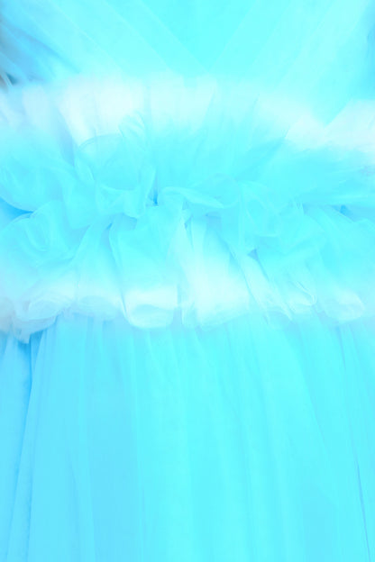 PinkChick Pleats N Ruffle Gown -Blue