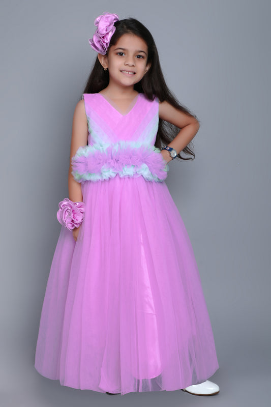 PinkChick Pleats N Ruffle Gown -Lavender