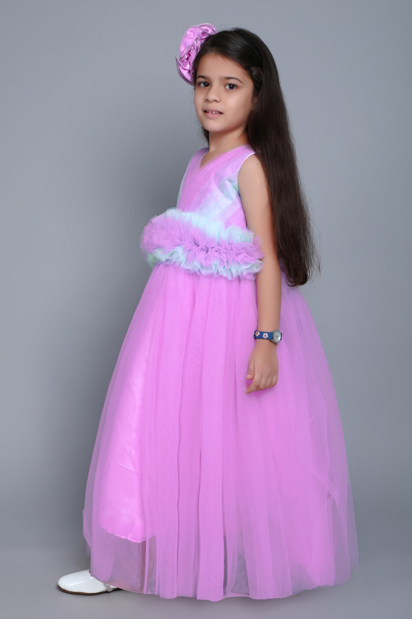 PinkChick Pleats N Ruffle Gown -Lavender