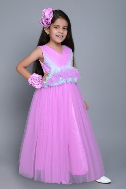 PinkChick Pleats N Ruffle Gown -Lavender