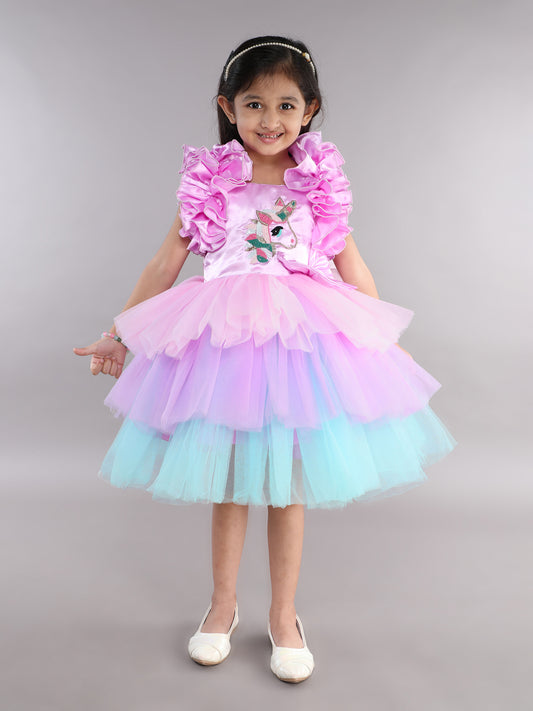 PinkChick Unicorn Layered Dress