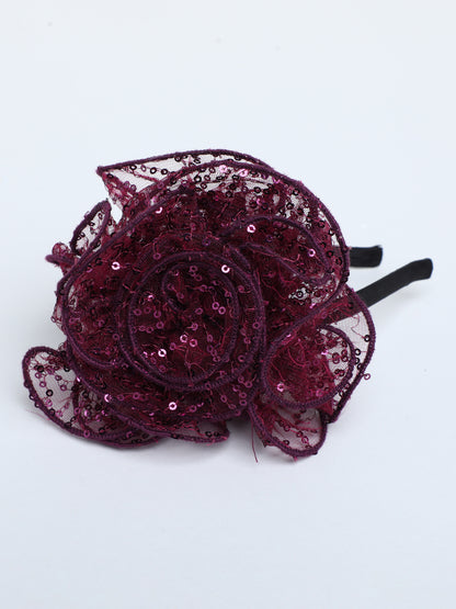 Sequins Flower Bracelet & Hairband Set-Burgundy