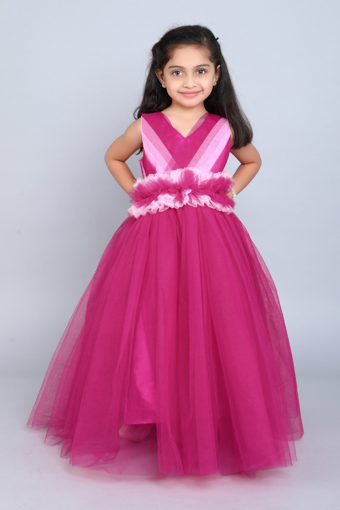 PinkChick Pleats N Ruffle Gown --Pink