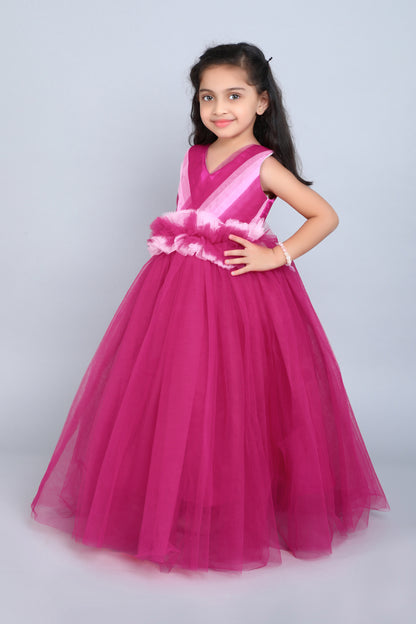 PinkChick Pleats N Ruffle Gown --Pink