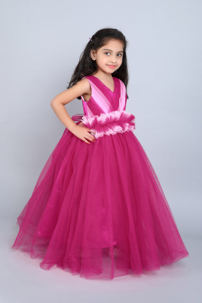 PinkChick Pleats N Ruffle Gown --Pink